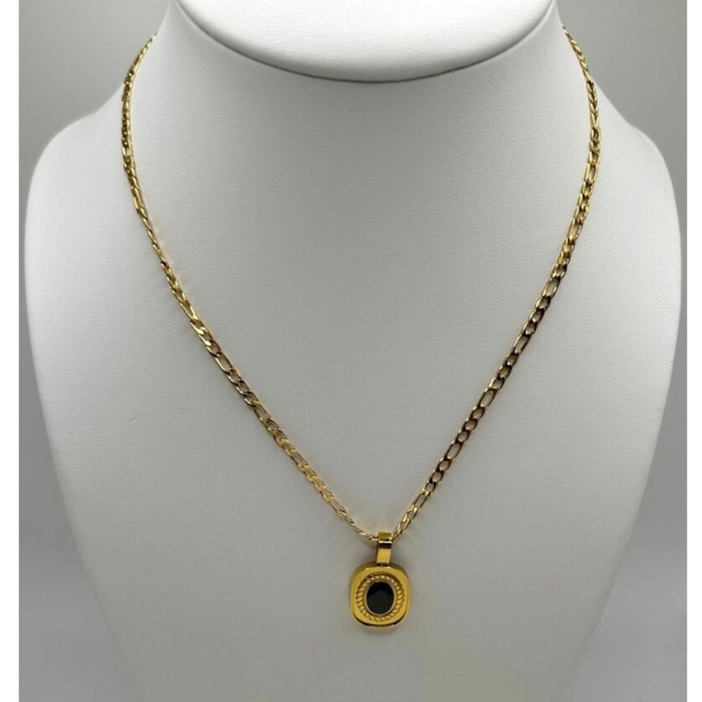 BRAND NEW! Figaro 18k Gold Plated Necklace, Black Onyx Pendant, Unisex Jewelry
